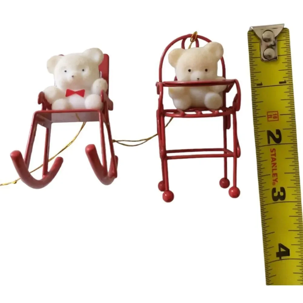 Avon Flocked Teddy Bear Ornament‎ Lot x 2 Red Metal Rocking Chair High Chair.